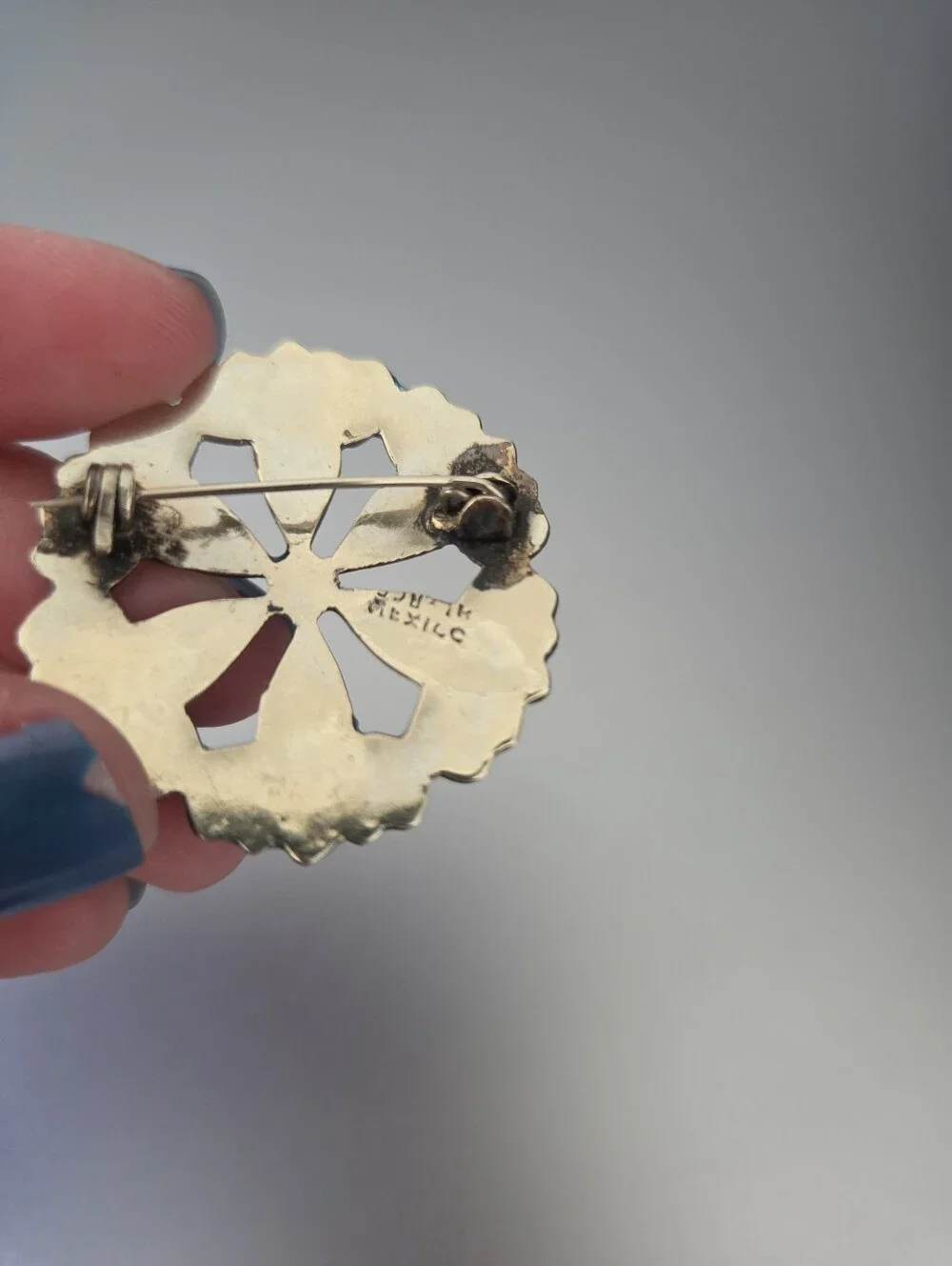 Vintage Mexico Abalone Pin Brooch Pendant Sterling Silver Flower
